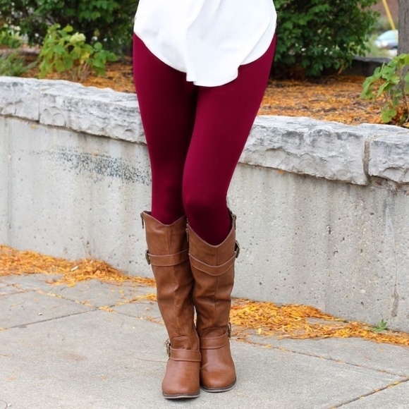 Burgundy Soft Brushed Leggings One Size BB1262 - Picture 1 of 2